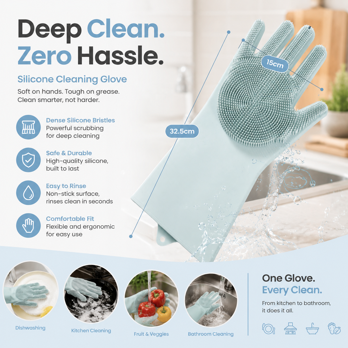 Silicone Cleaning Glove™ – Reusable Scrubbing Glove for Kitchen, Dishes & Bathroom