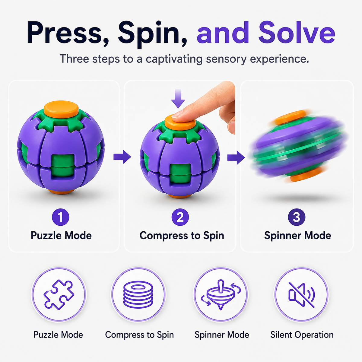 Press To Spin Ball™ – 360° Tactile Fidget & Stress Relief Toy