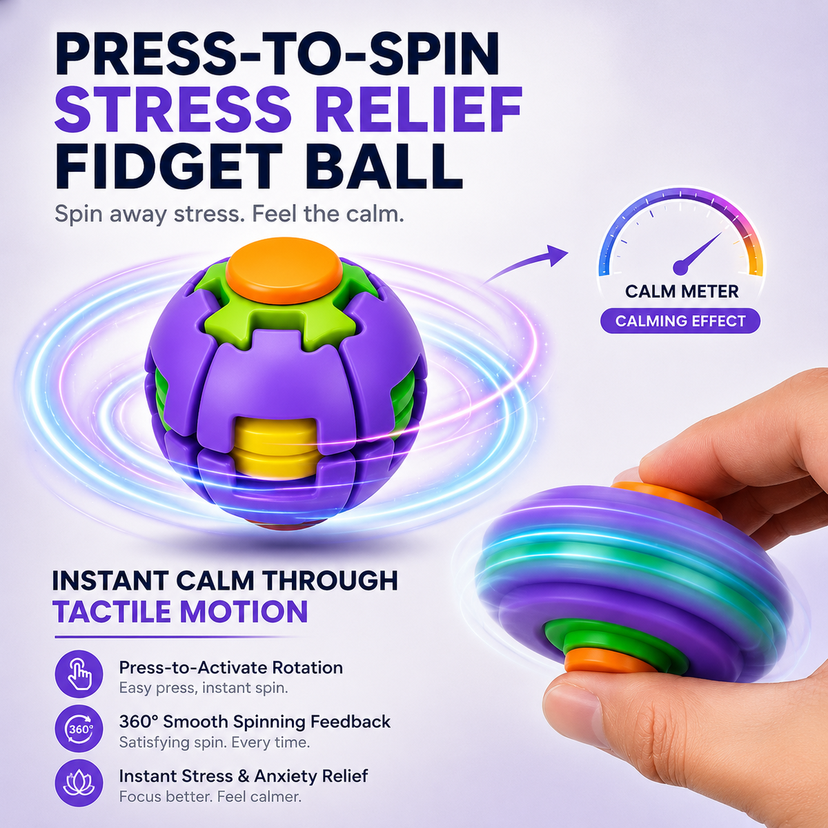 Press To Spin Ball™ – 360° Tactile Fidget & Stress Relief Toy