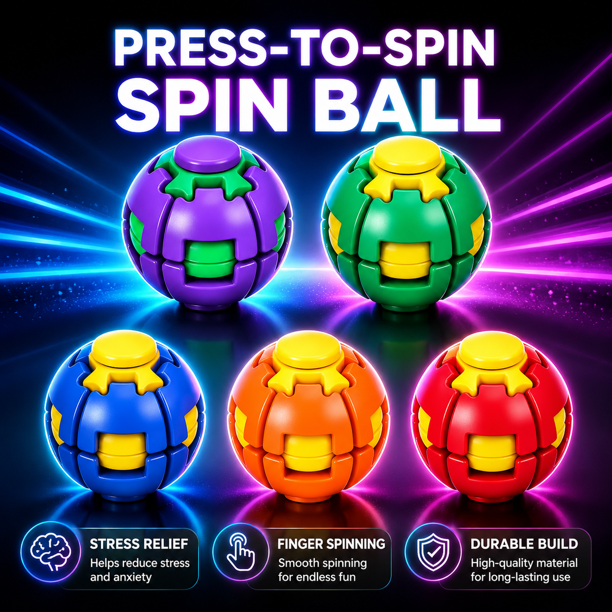 Press To Spin Ball™ – 360° Tactile Fidget & Stress Relief Toy