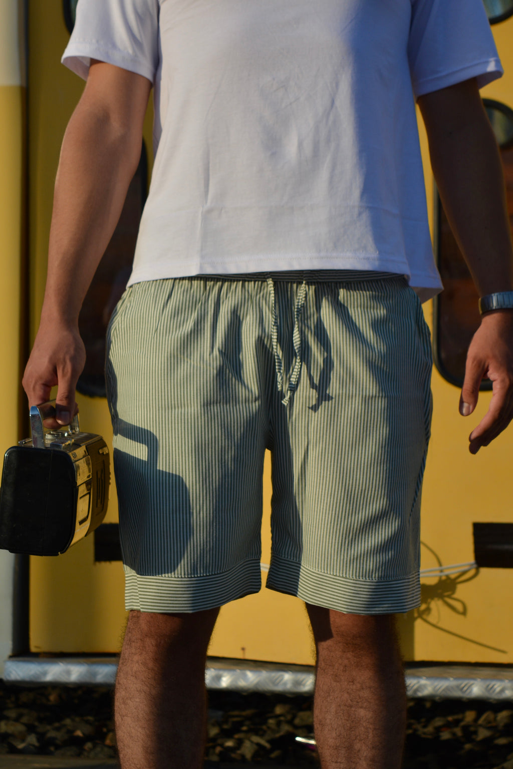 "MATCHA" Unisex Striped Shorts.